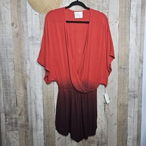 Green Dragon Take a Dip Eliza Red Ombre Kimono Romper Oversized Size Small